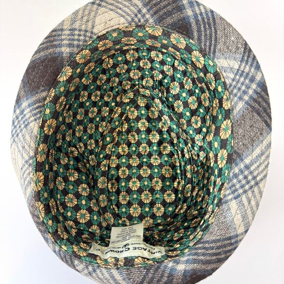 Vintage Crown Co Trilby Fedora Hat One Size Plaid Wool Blend Floral Lined Beige - Picture 6 of 7